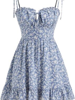 NEW -Cider Blue Floral Ruffle Fit & Flare Sundress Sweetheart Neckline Small 4/6